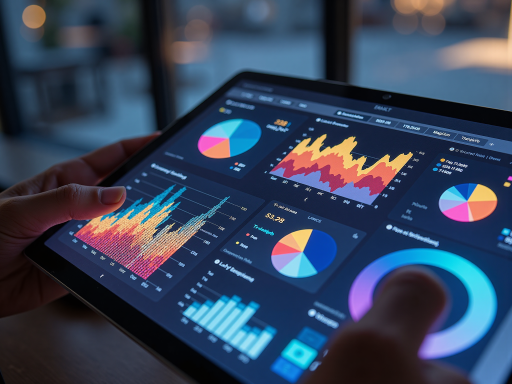 数据洞察平台界面，显示各种商业数据图表，深蓝色背景，科技感设计